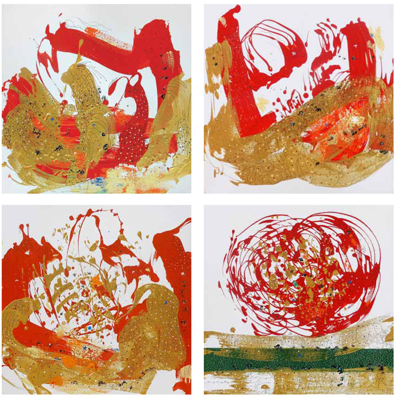 Jatra XVII- XX
Acrylic on Canvas
24 x 24 inches (each)
2014